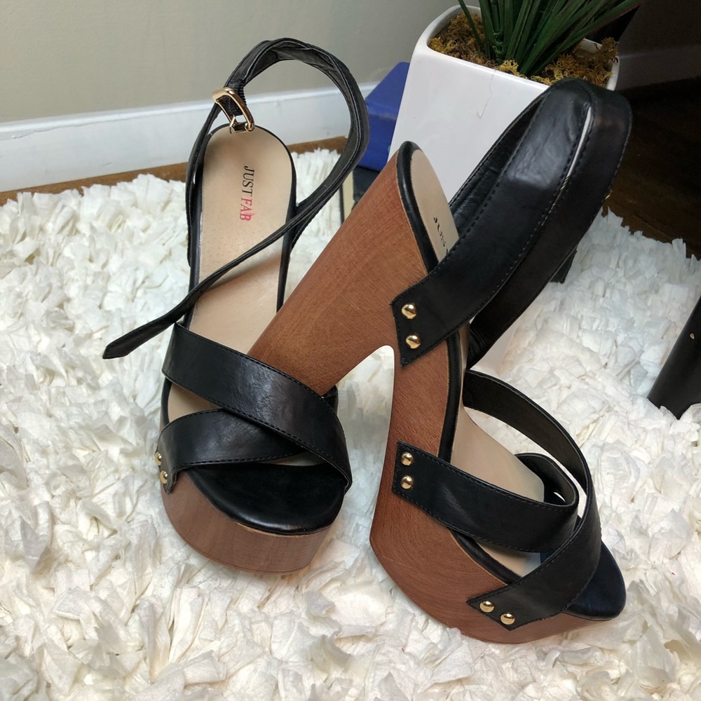 Just fab black chunky heel sandals